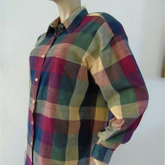 Vintage Boyfriends Shirt Multi Color Plaid Cotton - Picture 4 of 7